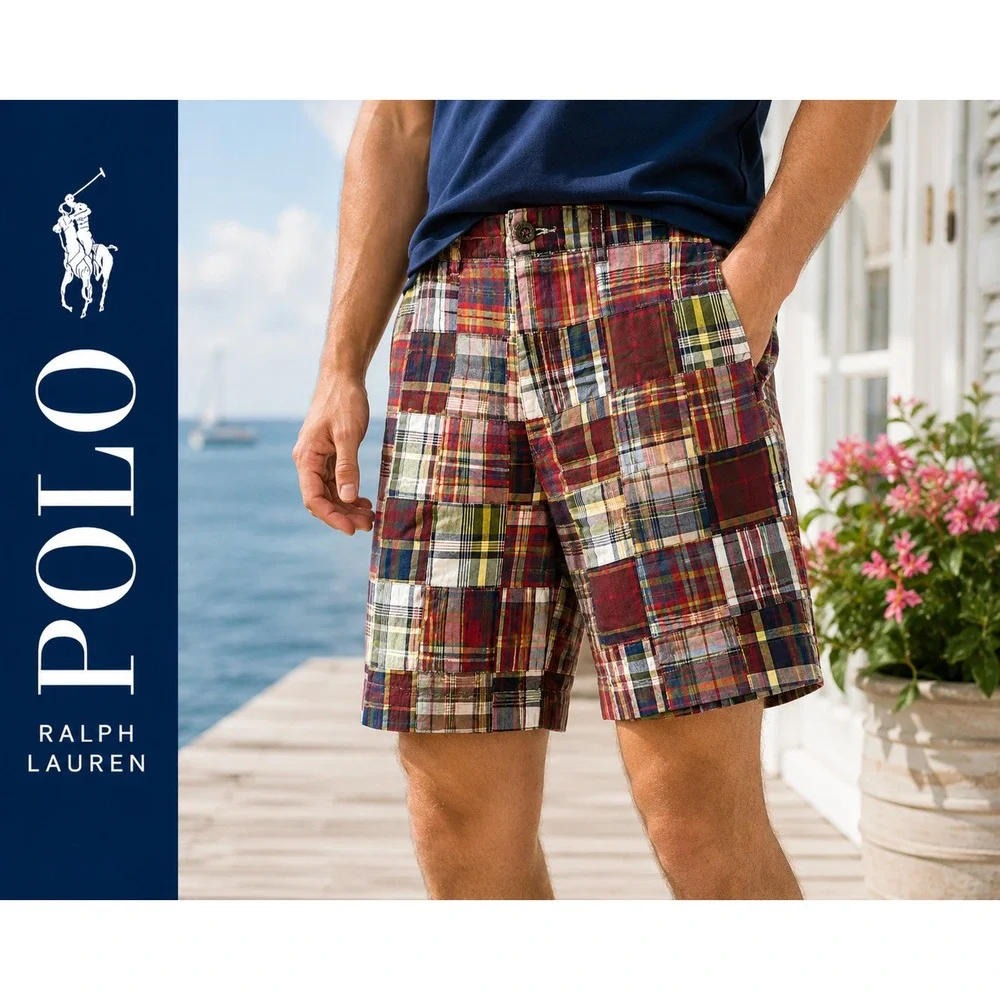 Polo Ralph Lauren Patchwork Madras Plaid Shorts Multi Color Preppy Mens Size 35